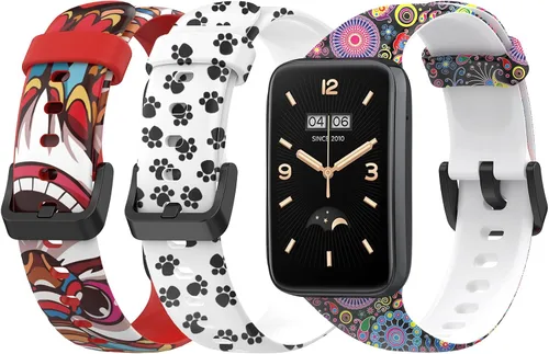Vista 10 de Lijinlan Bandas de repuesto compatibles con Xiaomi Mi Band 7 Pro Strap mujeres hombres, impresión colorida linda piel floral suave flexible silicona