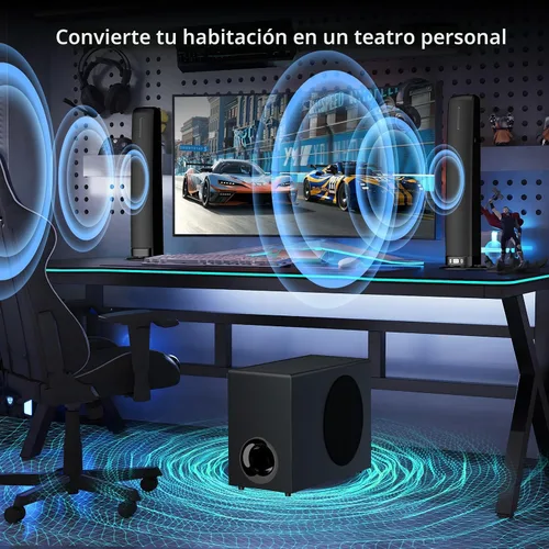 Vista 4 de Barra de Sonido Assistrust con Subwoofer, Barra de Sonido de 110W para Smart TV con Bajo Profundo Ajustable y Aumento de Volumen y 3 Modos de EQ