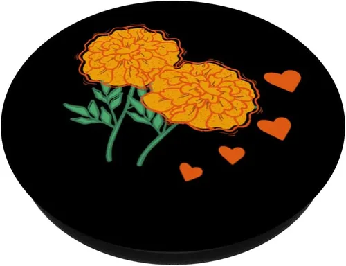 Vista 2 de Flores de caléndula mexicanas lindas naranjas para mujeres y niñas, México PopSockets intercambiables PopGrip