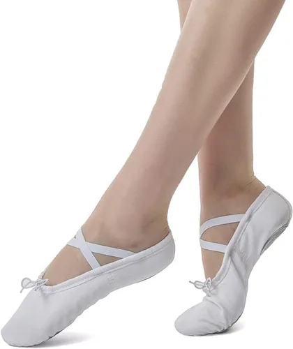 Vista 5 de Nexete Zapatos de ballet de lona para mujer, para yoga, gimnasia, de piel, con suela dividida, zapatos planos para mujer, color blanco, negro, rosa