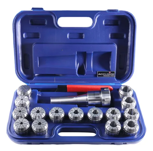 Vista 11 de Accusize Industrial Tools R8 Shank Plus 8 Pcs Sistema de Collet Er16, 3/32" - 3/8", 1 Llave en una Caja Ajustada, 0223-0944 3/32"-3/8", Alloy