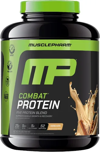 Vista 13 de MusclePharm Combat Protein Powder, sabor crema de plátano, alimenta los músculos para entrenamientos productivos, 5 fuentes de proteína incluyendo