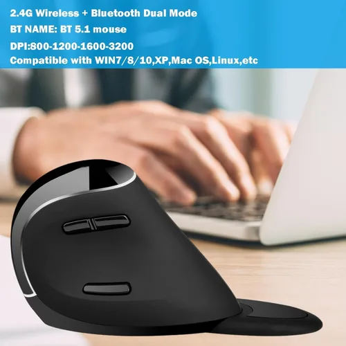 Vista 3 de Eelexa Ratón vertical ergonómico: Ratones ópticos de computadora de modo dual Bluetooth de 2.4G, mouse recargable inalámbrico con reposamanos