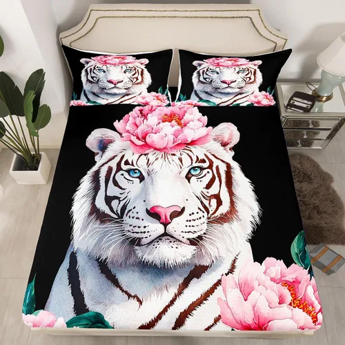 Vista 13 de Erosebridal Juego de cama de caballo para niñas, niños y parejas, sábana bajera ajustable de caballos blancos y negros, tamaño individual, diseño