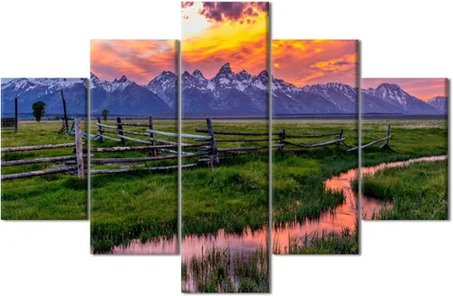 Vista 43 de TUMOVO 5 piezas de arte en lienzo para pared, hermoso castillo de piedra de cisne con paisajes naturales de selva al atardecer, paisajes naturales
