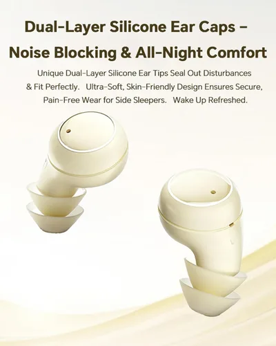 Vista 3 de Xmenha Auriculares planos para dormir para dormir de lado, cómodos, discretos, invisibles, mini, pequeños, pequeños, con cancelación de ruido Beige
