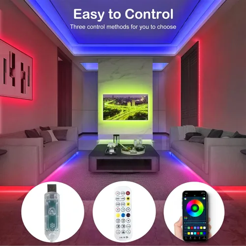 Vista 5 de Tira de luces LED de 16.4 pies IP68 impermeable para exteriores, alimentación por USB de 5 V, sincronización de música, Bluetooth APP/RF, luces