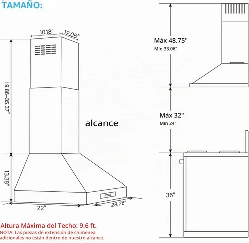 Vista 6 de IKTCH Campana extractora de montaje en pared de 30 pulgadas 900 CFM convertible, ventilación de chimenea de cocina de acero inoxidable con sensor