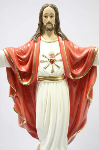 Vista 2 de Figura de escultura de estatua italiana de 24 pulgadas, bendición del corazón sagrado de Jesucristo, hecha en Italia