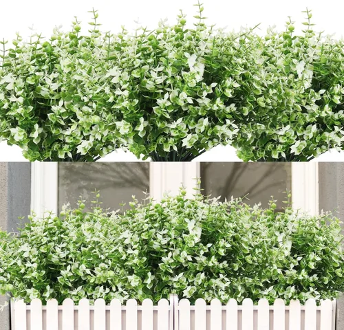 Vista 22 de RECUTMS - Flores artificiales, 12 plantas sintéticas para exteriores, resisten rayos ultravioleta, arbustos para interiores y exteriores, maceta