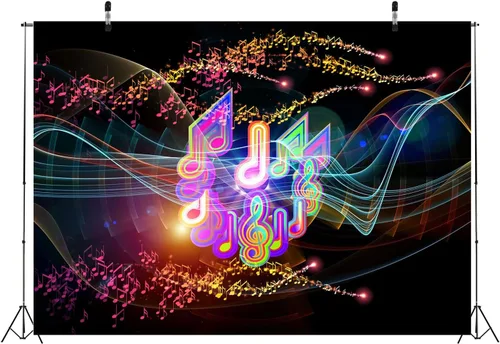Vista 3 de BELECO Telón de fondo de notas musicales de tela de 15 x 8 pies, piano, escenario, notación musical, fondo, música, baile, fiesta, telón de fondo
