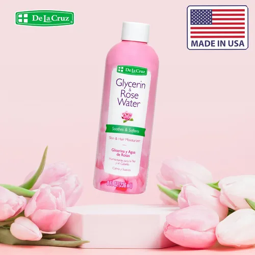 Vista 7 de De La Cruz Agua de rosas y glicerina para rostro - Tónico facial de agua de rosas e hidratante para piel y cabello, 8 fl oz (8.0 fl oz) - 3 botellas