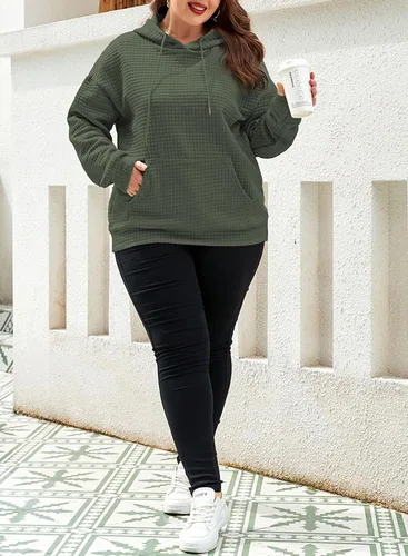 Vista 5 de Eytino Sudaderas con capucha para mujer, talla grande, casual, de manga larga, con cordón y bolsillo (1X-5X)