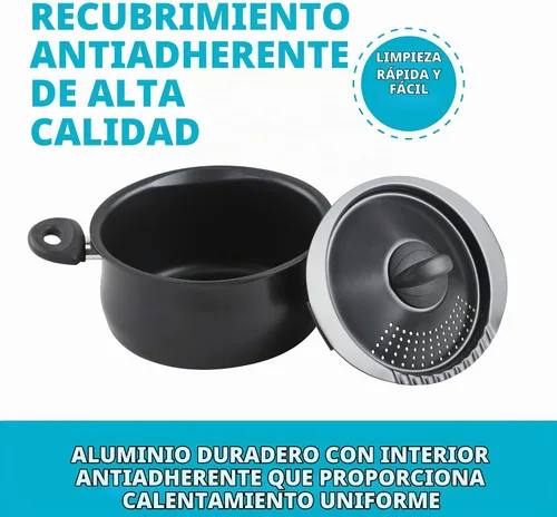 Vista 4 de Bialetti- 7265 Oval 5.5 cuarto de pasta olla con tapa de colador, antiadherente, 1, negro