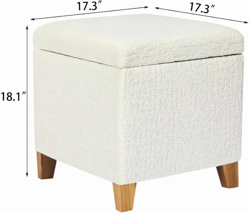 Vista 3 de Adeco Otomán Cubo de Piel Sintética Blanca de 18 Pulgadas de Alto con Almacenamiento, Taburetes Reposapiés de Silla de Terciopelo en Relieve 3D