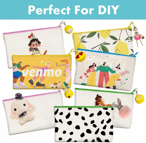 Vista 6 de Paquete de 8 bolsas de lona coloridas con cremallera, bolsas para manualidades DIY, bolsas de lona de viaje para maquillaje, cosméticos, artículos