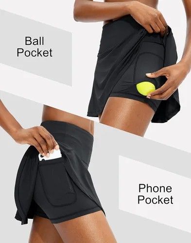 Vista 3 de SANTINY Pleated Tennis Skirt for Women with 4 Pockets Women's High Waisted Athletic Golf Skorts Skirts for Running Casual