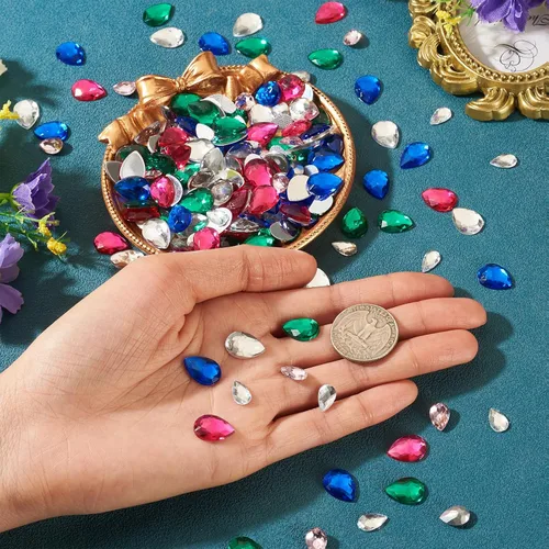 Vista 5 de Pandahall - 1200 unidades de diamantes de imitación para coser en forma de lágrima, diamantes de imitación de cristal con parte trasera plana