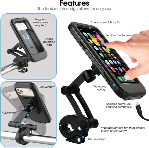 Vista 3 de Soporte impermeable giratorio 360° para teléfono de bicicleta y motocicleta, funda resistente a golpes, soporte para manillar, smartphones