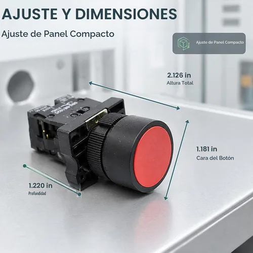 Vista 5 de Interruptor de botón, verde NO y rojo NC, DPST 660V, 2
