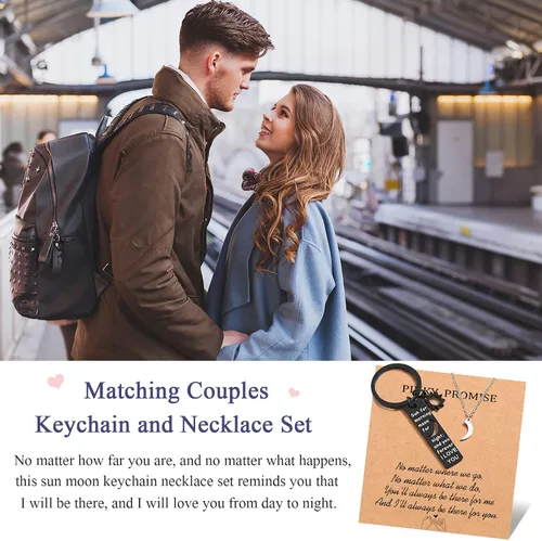 Vista 2 de UNGENT THEM Sun and Moon Matching Couple Keychain and Necklace Set - Valentine's Day Birthday Couples Gifts for Boyfriend Girlfriend Wife Husband