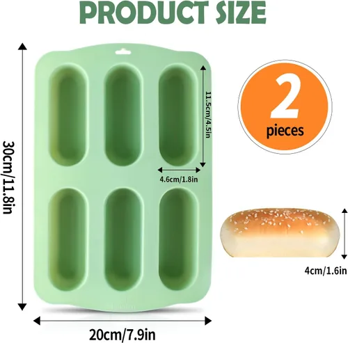 Vista 2 de QELEG 2 piezas de molde para tartas Twinkie, molde antiadherente de silicona para bollos para perros calientes para hornear cocina