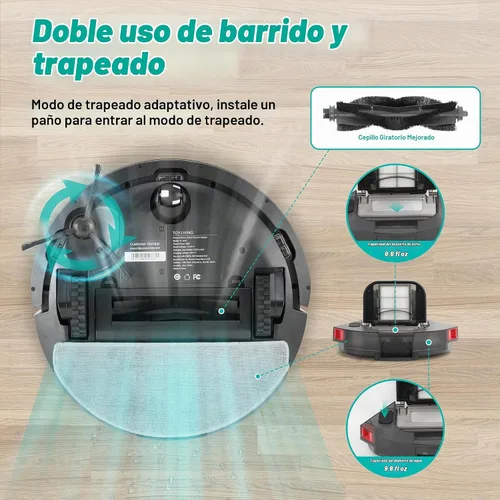 Vista 7 de Robot aspirador y trapeador combinado, 4000 pa automático con tanque de agua y cubo de basura, robot de aspiradora inteligente de carga automática