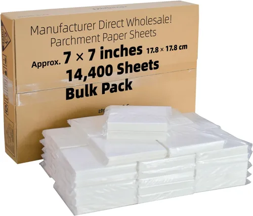 Vista 21 de Cuadrados de papel pergamino pequeños comerciales de 4 x 4 pulgadas (43,200 hojas), sin blanquear, antiadherentes, precortados, para envoltorios