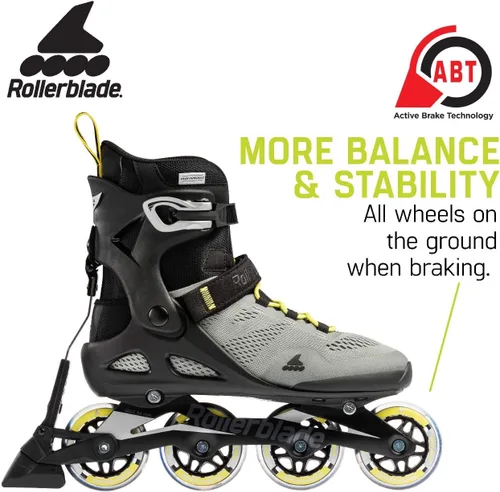 Vista 3 de Rollerblade Macroblade 80 ABT - Patines en línea para hombre, color plateado y amarillo neón, patines en línea de rendimiento
