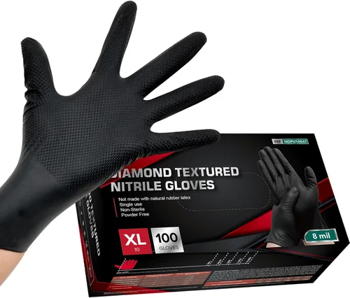 Vista 11 de Jointown Guantes Básicos de Nitrilo de Servicio Pesado, Guantes de Mecánico de Nitrilo Desechables de 8 Mil, con Textura de Diamante Elevada, Caja