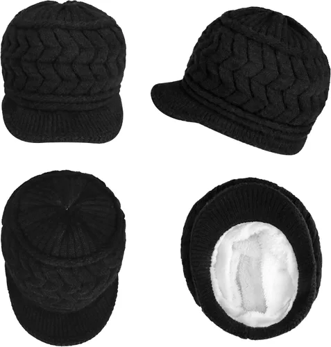 Vista 6 de Gorro de invierno para mujer, gorro de punto holgado con visera para mujeres y niñas