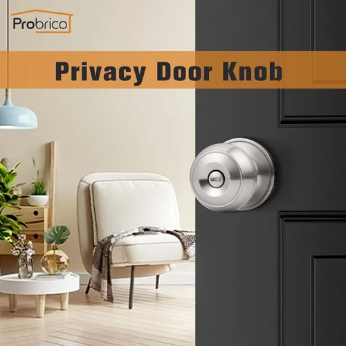 Vista 2 de Probrico Pomos de puerta de privacidad con acabado de níquel cepillado, pomos interiores sin llave para dormitorio o baño, paquete de 3