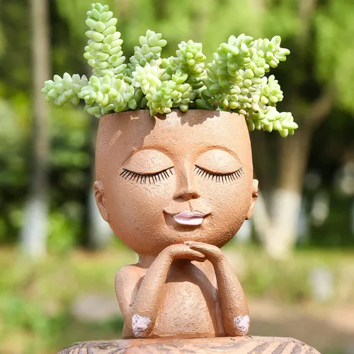 Vista 2 de Macetas de cara para suculentas, maceta de flores, bonita maceta de cabeza, macetas para plantas de interior y exterior