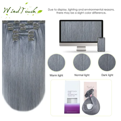 Vista 40 de WindTouch - Extensiones de cabello humano real con clip, color marrón claro a rubio con reflejos #6P613, 22 pulgadas, 4.33 onzas, 7 piezas #6p613