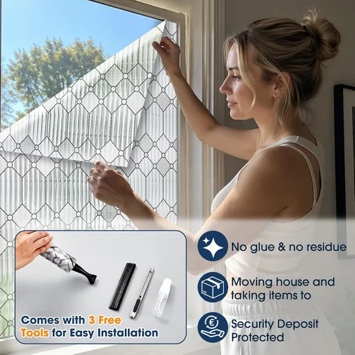 Vista 5 de Reeded Glass Privacy Window Film Static Cling for Home Clear