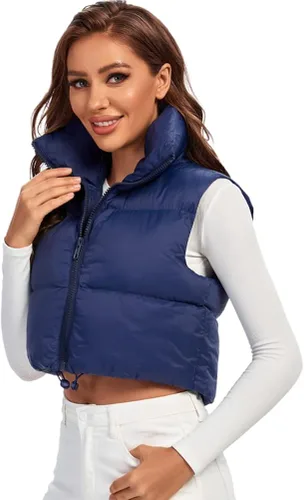 Vista 3 de Fuinloth Chaleco acolchado para mujer, cuello alto y ligero, con cremallera