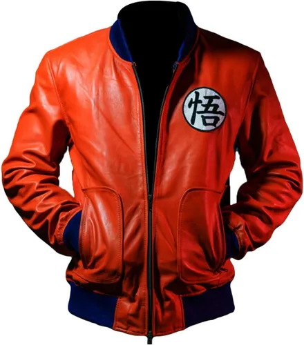 Vista 2 de Guko Kakroat Super Saiyan Orange Real Leather Costume Jacket for Mens Cosplay Jacket Superhero Jacket