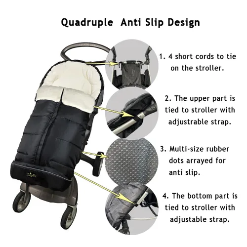 Vista 2 de CozyMe Saco de dormir universal para cochecito de bebé 3 en 1 para invierno, impermeable, con funda para pies ajustable en Negro