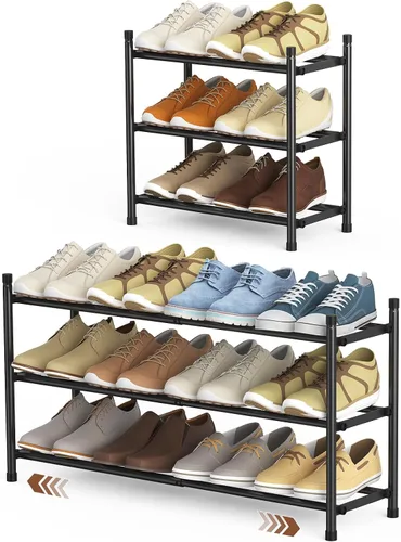 Vista 8 de Uneviesyka Zapatero expandible, zapatero de 2 niveles para armario, estante organizador de zapatos de metal ajustable apilable, estantes pequeños