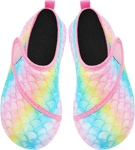 Vista 4 de Scurtain - Zapatos acuáticos para niños, calcetines acuáticos de secado rápido con sensación de pies descalzos para niños, niñas y bebés con suela