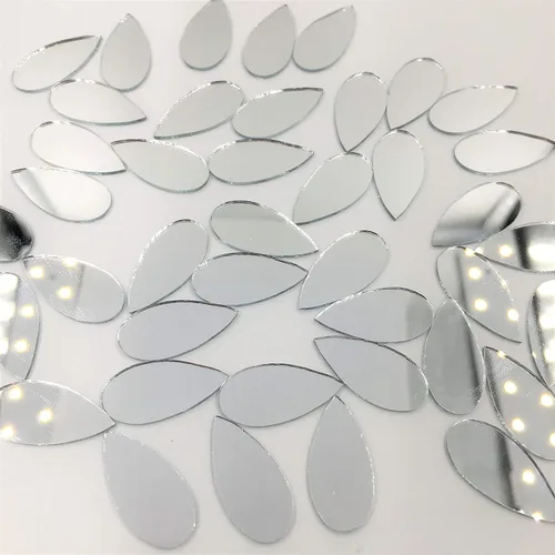 Vista 2 de NUO RUI 150pcs 1" x 1/2" Teardorp Shape Craft Mirrors Pequeños Mosaico Espejo Azulejos para Proyectos de Artesanía