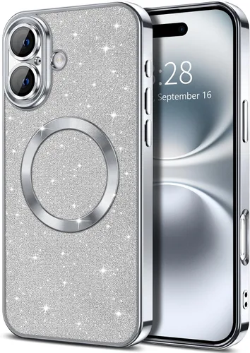 Vista 27 de Hython para iPhone 16 Funda con chispas brillantes, fundas transparentes magnéticas con protector de lente de cámara [Compatible con MagSafe]