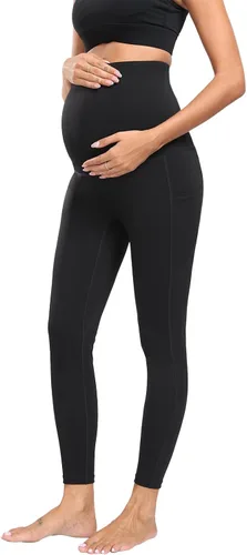 Vista 4 de JOJOANS Leggings de maternidad sobre el vientre con bolsillos, pantalones de yoga para embarazo, ropa deportiva suave, pantalones de maternidad
