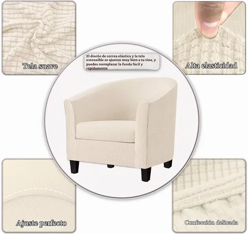 Vista 2 de Fundas para sillas de bañera de 2 piezas con funda de cojín, funda elástica de jacquard para muebles, funda protectora para sillón, extraíble Beige