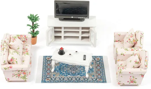 Vista 6 de Muebles de casa de muñecas en miniatura a escala 1 y 12 – Juego de muebles de casa de muñecas de madera para sala de muñecas – Muebles de casa