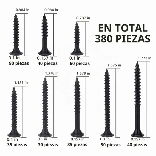 Vista 2 de Juego de 380 tornillos para paneles de yeso, tornillos de madera de 8 tamaños, tornillos de acero negro para paneles de yeso, cabeza de corneta