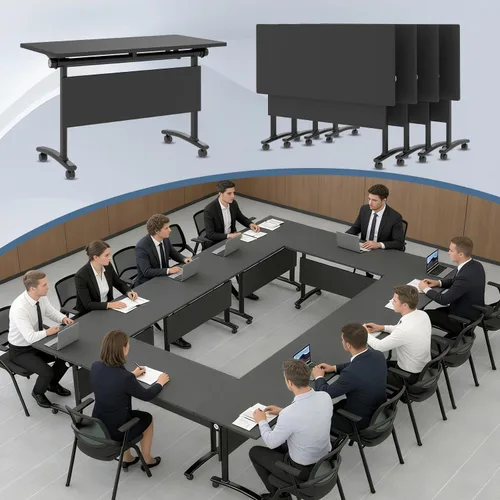 Vista 21 de Paquete de 4 mesas de conferencias plegables, mesa de entrenamiento modular Gris hierro profundo