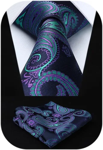Vista 83 de HISDERN Corbatas para hombre, corbata de cachemira y bolsillo cuadrado tejido clásico floral para hombre, corbata de fiesta de boda