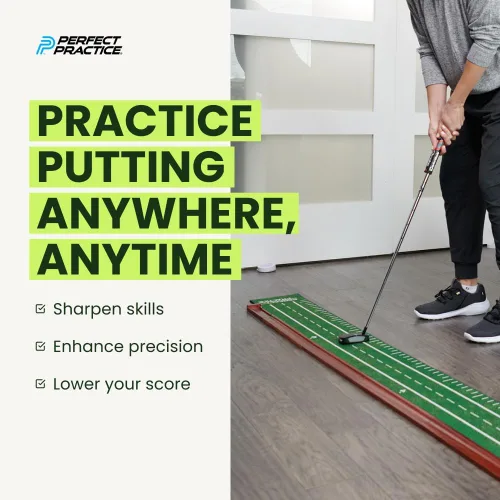 Vista 2 de Perfect Practice Putting Mat & Golf Chipping Net - Indoor Golf Training Aid Indoor putting green and chip shot practice, crystal velvet turf