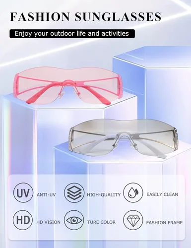 Vista 5 de kimorn Gafas de sol envolventes Y2K para mujeres y hombres, protección de pantalla plana, tecnología futurista, sin marco, K1344